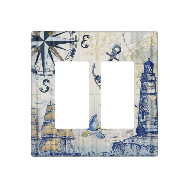 Spshian Nautical Ocean Sailboat Lighthouse Anchor 2 Gang Rocker Decora Light Switch Covers Dual Outlet Covers Wall Plate Decorative Switchplate Electrical Faceplate GFCI for Bathroom Bedroom Decor