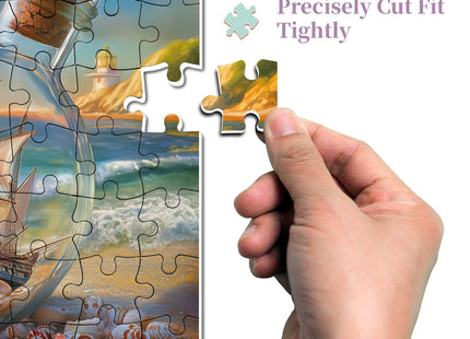 Beach Puzzles for Adults 1000 Pieces, Seashells Jar Sailboat Art Jigsaw Puzzles, Summer Ocean Starfish Puzzle as Home Wall Art