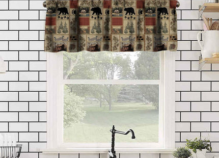 Rustic Moose Deer Valance, Vintage Cottage Country Style Pine Tree Elk Windows Valance Curtain for Kitchen Bedroom Living Room, One Panel 54x18in