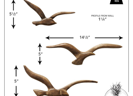 Coastal Flying Bird Wall Decor, Art Sculptures Set of 3,