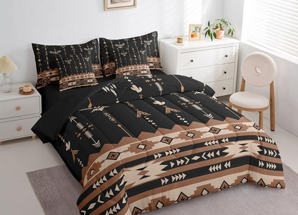 Feelyou Rustic Lodge Cabin Comforter Set with Sheets,Western Southwestern Aztec 7 Piece Bedding Set Twin Size,Boys Girls Bedroom Room Decor,Bohemian Bed in a Bag,Western Farmhouse Bed Set
