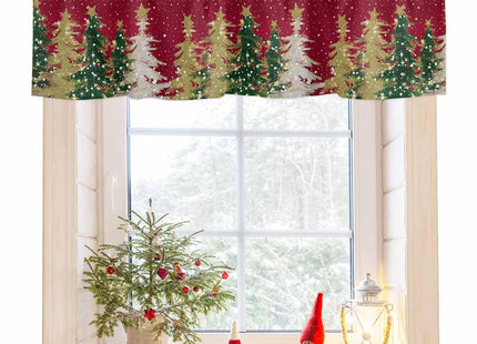 Christmas Tree Valance for Windows Pine Tree Curtains Valances Golden Snowflake Valance Window Treatments Red Short Curtains for Kitchen Living Room Bedroom Bathroom Xmas Holiday Decor 60x18 Inch