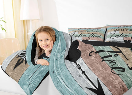 Erosebridal Lake House Decor Comforter Set, Rustic Wooden Barn Quilt Twin, Retro Country Farmhouse Duvet Insert for Kids Boys Teens Adult, Grunge Arrows Love Heart Bedding Comforters, Green Brown