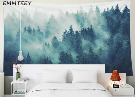 EMMTEEY Forest Tapestry 60X40 Inch Green Misty Pine Tree Nature Wall Art