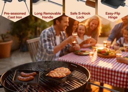 CASTIVO Mountain Pie Maker Cast Iron, Campfire Pie Iron, Hobo Pie Maker for Camping, 2-Pack