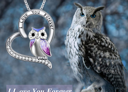 YFN Owl Necklace Sterling Silver I Love You Forever Heart Owl Gifts for Women