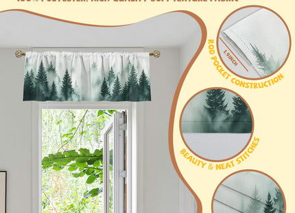 Wssklovj Forest Valance Curtain for Windows 2 Pack Misty Green Pine Nature Tree Mountain Rod Pocket Window Treatments Short Curtains for Kitchen Windows Bathroom Bedroom 54x18 Inch