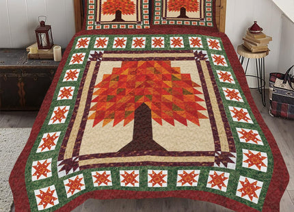Jeminise Autumn Tree Quilt Blanket – Cozy Fall-Themed Bedspread with Patchwork Star, Soft Lightweight Bedspread - Cabin Decor Bedding for Autumn Lovers Bedroom