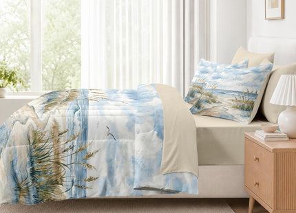 Zzzboro Full Size Comforter Set with Sheets, 7 Pieces Beach Coastal Bedding