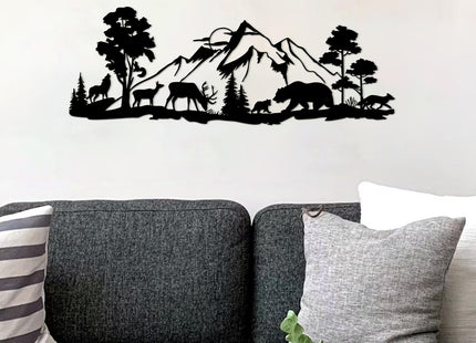 ESTART Mountain Forest Metal Wall Decor Deer Bear Metal Wall Art