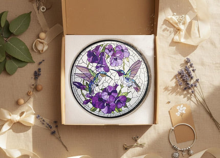 Hummingbird Stained Glass Suncatcher,7.8 inch Hummingbird with Ipomoea Flowers Suncatchers for Window Hanging Bird Suncatcher for Garden Home Decor Hummingbird Gifts for Women Mom Bird Lovers