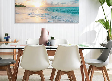 Goldfoilart Ocean Beach Sunset Canvas Wall Art for Bedroom Seascape Paintings Coastal Picture Framed Artwork for Bathroom Living Room Office Wall Decor 20" x 40"