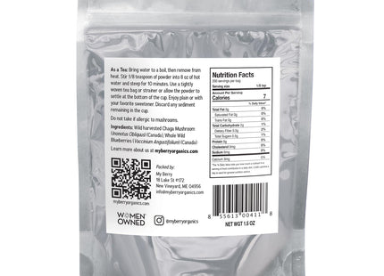 Maine Chaga & Wild Blueberry Tea Powder- Herbal Superfood Blend | 100% Wild-Harvested USA & Canadian Grown Chaga | 1.5oz | Caffeine-Free, Antioxidant-Rich | 200+ Servings | 100% Natural, No Additives