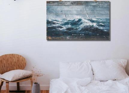 Personalized Custom Wooden Wall Art - Nautical Sailboat Oil Painting Style Coastal Decor - Handcrafted Wood Plank Sign for Living Room, Beach House, Office, Unique Gift(Style D)