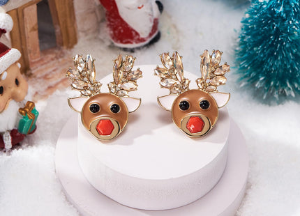 ENSKEFEN Cute Deer Earrings for Women Novelty Christmas Reindeer Earrings Crystal Xmas Elk Deer Earring Statement Festive Christmas Jewelry