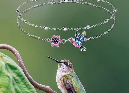 Hummingbird Anklet for Women Sterling Silver Hummingbird and Daisy Flower Double Chain Ankle Bracelets Layered Link Chain Anklets Jewelry Gifts