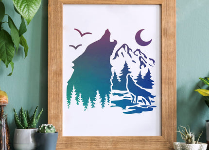 FINGERINSPIRE Forest Wolf Stencils - 11.8x11.8 inch Plastic Wildlife Animal Stencils for DIY Wolf Crafts and Home Decor