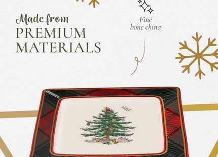 Spode Christmas Tree Tartan Plaid Square Serving Platter