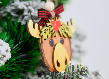 NGHYANNA Whimsical Moose Head Christmas Ornament 4 Inch – Layered Wooden Rustic Woodland Animal Decoration Gift for Cabin Lake House Owners Nature Lovers Holiday Keepsake
