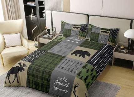 jejeloiu Twin Size 100% Cotton Bear Print Duvet Cover Wild Animal Bedding Set Ultra Soft Rustic Cabin Country Comforter Cover Set Blue Grey Bedspread Cover Room Decor Bedclothes Zipper