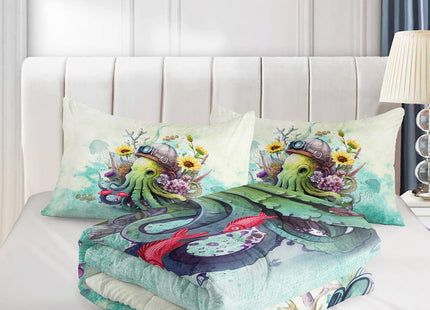 CVHOUSE Octopus Comforter Set - Queen Size, Kids Bedding Set with Octopus Quilt & Duvet - Ocean Bedroom Decor, 3 Pieces