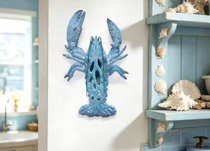 Hodao 12.25“ Blue Coral Lobster Figurine Decor for Coastal Home Decor, Ocean Inspired Resin Figurine for Wall, Nautical Beach Bathroom Wall Hanging, Summer Coastal Home, Office Desk Gift
