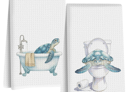 2 Pcs Funny Sea Turtle Bathroom Hand Towels, Sea Turtle Gifts Dish Towels