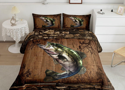Feelyou Fish Comforter Set for Girls Boys Kids Twin Size Fish Hunting Comforter Room Rustic Cabin Country Bedding Set Marine Life Sea Duvet Set 2Pcs Quilt Set with 1 Pillow Case