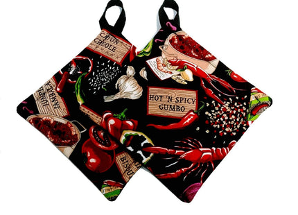 Potholder set in a Lobster and Shrimp Cajun Fabric Print by Sewuseful Studios