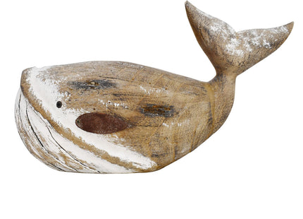 Wood Whale Statue Beach Table Decor for Home Hand Carved Wood Sculpture