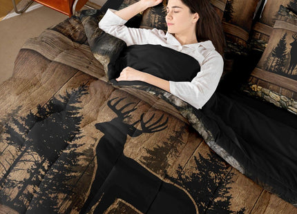 Erosebridal 7 Piece Rustic Deer Queen Comforter Set with Sheets Farmhouse Cabin Bedding Sets | for Kids Boys Teen Men Hunting Wildlife Deer Theme Bed in A Bag Country Lodge Western Bed Set Brown