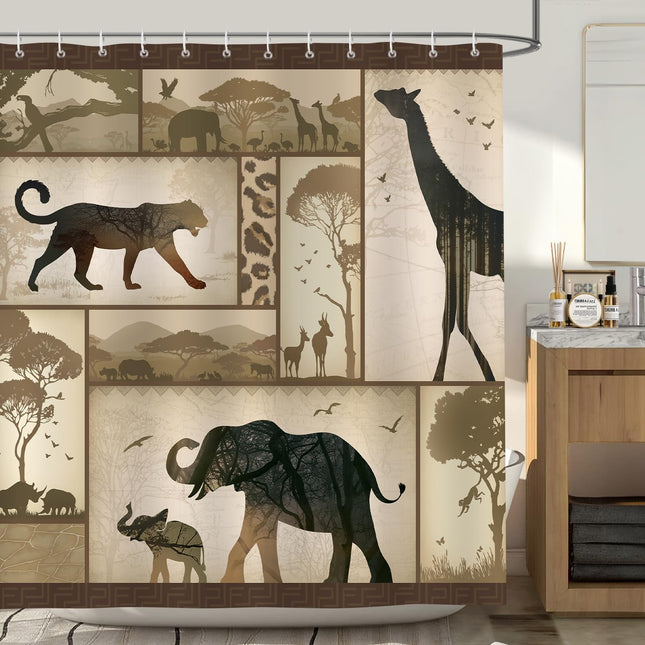 Bonhause Rustic Bear Shower Curtain, Lodge Cabin Forest Woodland Lake Moose Farmhouse Bathroom Decor 72x72 Inch Polyester Fabric Waterproof Bath Curtain with 12 Hooks