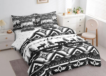 Feelyou Western Comforter Set Twin Size 7 Pieces Southwestern Aztec Bedding Set for Kids Boys Bear Bed in a Bag with Comforter, Sheets, Pillowcases, Cushion Covers Deer MooseWild Animals GreyQuilted