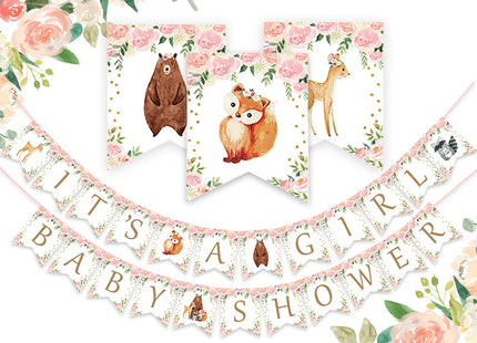 Woodland Baby Shower Decorations Woodland It’s a Girl Baby Shower Banner Forest Animal Garland for Woodland Creatures Birthday Party Decoration Supplies