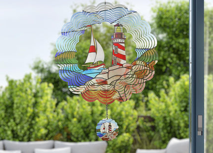 YNGFIL Lighthouse 3D Wind Spinner Kinetic Metal Art Hanging Wind Spinner Outdoor Decoration Ocean Ornaments Decor for Yard and Garden