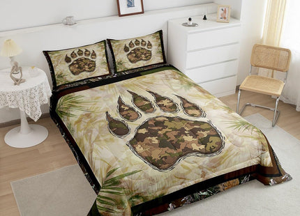 Erosebridal Camo Bear Paw Bedding Set Twin Camouflage Wild Animal Down Comforter Nature Woodland Tree Branch Camo Comforter Set for Kids Boys Teen Men,Wildlife Quilt Duvet with 1 Pillow Case