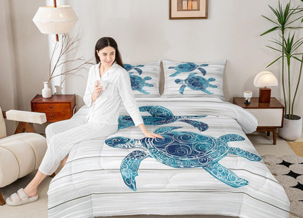 Erosebridal Sea Turtle Twin Comforter Set,Turtle Bedding Comforters & Sets for Kids Girls Boys Aqua Blue Beach Turtle Duvet Turtle Gifts for Women Men Turtle Lovers Retro Wooden Decor 2 Pieces