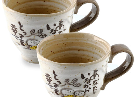 Owl Mug, Owl Coffee Mug 8.8 oz Handmade Ceramic Coffee Mug Set of 2
