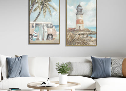 ARTISTIC PATH Coastal Lighthouse Canvas Framed Wall Art 24"x36"x2 PCS