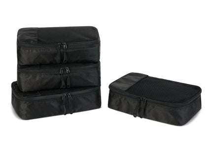 Amazon Essentials 4-Piece Space-Saving Packing Cubes Travel Accessories Set, Luggage Organizer with Double Zipper, Mesh Top, Small, Black (Previously Amazon Basics)