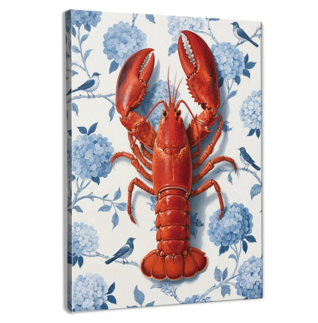 BNHJKFQZ Coastal Beach Lobster Wall Decor,Blue Hydrangea Wall Art Prints,Red Lobster Gifts Decorations, Beach Room Poster Decor for Kitchen Living Room Bedroom, 14x11 Inches Framed,