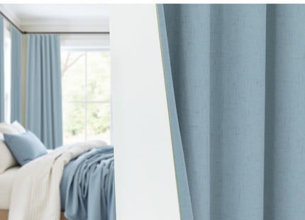 100% Blackout Curtains 90 Inches Long for Living Room 2 Panels Set Light Blocking Heat Darkening Energy Saving Curtain Window Coverings Coastal Beach Linen Farmhouse Drapes Bedroom Stone Blue Chambray