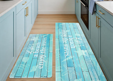 SANFORNIA Beach Themed Kitchen Rugs Sets of 2 Cushioned Anti-Fatigue Nautical Kitchen Mat for Floor, 17"x29" +17"x47", Blue