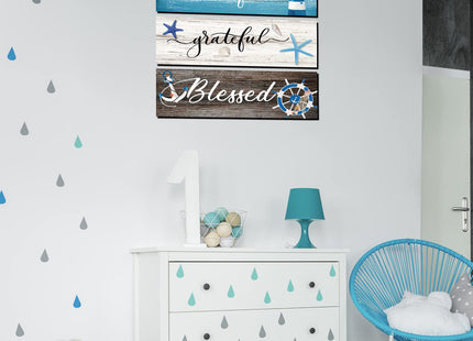 Yookeer 3 Pieces Thankful Grateful Blessed Wooden Signs, Coastal Style