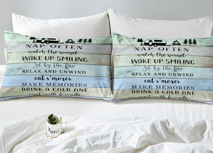 Camping Decor Bed Sheets for Rv Camper, Camper Rules Fitted Sheet Full, Lake Camper Door Bedding Set for Kids Teens Adult Bedroom, Rustic Farmhouse Sheets Cabin Decor with 2 Pillow Cases