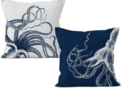 HIWX Coastal Pillow Covers, Nautical Pillow Covers, Nautical Coastal Octopus Pillows Decorative Pillowcase Throw Pillow Cover 18 x 18, Ocean Beach Octopus for Sofa Bed Room Home Decor Set of 2