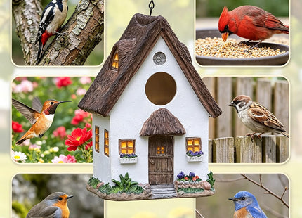 Bird Houses for Outside Outdoor Bird Houses, Hanging Resin Birdhouse for Bluebird, Hummingbird, Sparrow, Wren Finches, Chickadee, Gifts for Bird Lovers,Garden Decorations