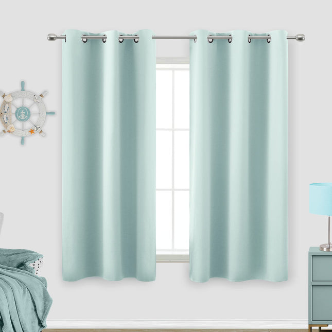 KOUFALL Aqua Bathroom Curtains Window,Set 2 Panels Coastal Decor Short Blackout Small Window Curtains for Kitchen Door Window,45 Inch Length,Mint Green
