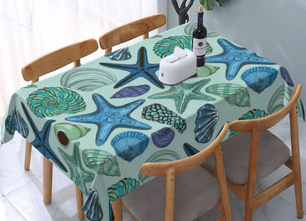 Navy Blue Teal Nautical Starfish Beach Coastal Sea Beachy Waterproof Picnic Party Rectangle Table Cloth Cover Decorations Fabric 54 X 72 Inches Rectangle Tablecloth Home Dining Room Kitchen Decor