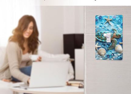 Groamaup Starfish Turtle Single Toggle Switch Plate Blue Standard 1 Gang Toggle Decorative Light Switch for Home Office Wall Plate Decor